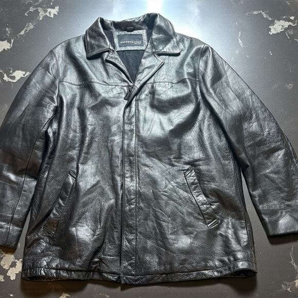 Vintage Kenneth Cole Men's XL Black Leather Jacket - Picture 1 of 8